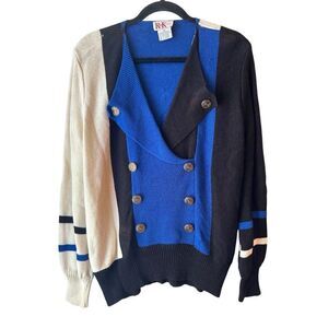 Vintage R&K Originals Colorblock Double-Breasted Knit Sweater sz M Nautical-Insp
